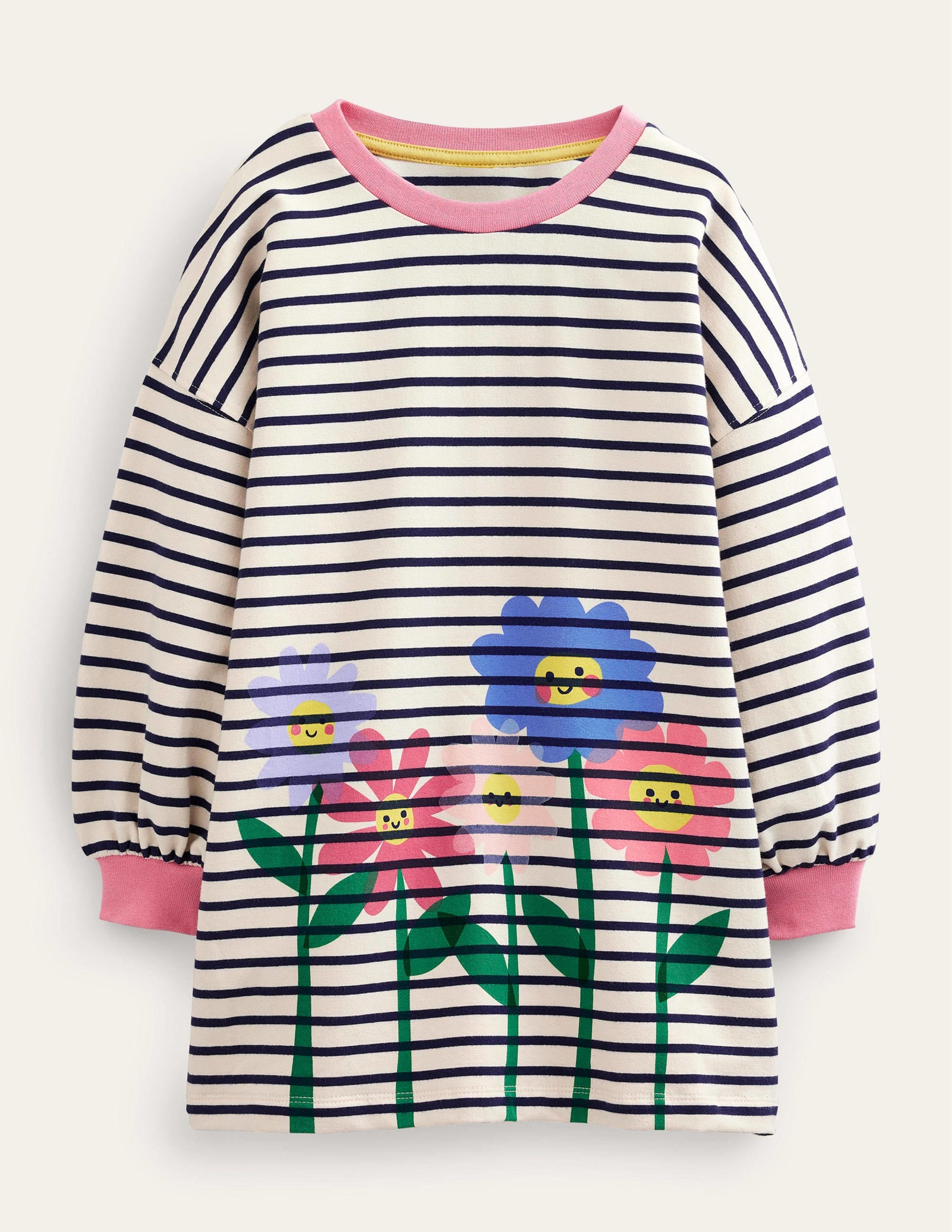 Graphic Sweat Tunic-Vanilla Pod/Navy Flowers - Image 1
