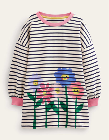 Graphic Sweat Tunic-Vanilla Pod/Navy Flowers-1