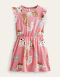 Frill Sleeve Jersey Dress-Crab Apple Pink Cats