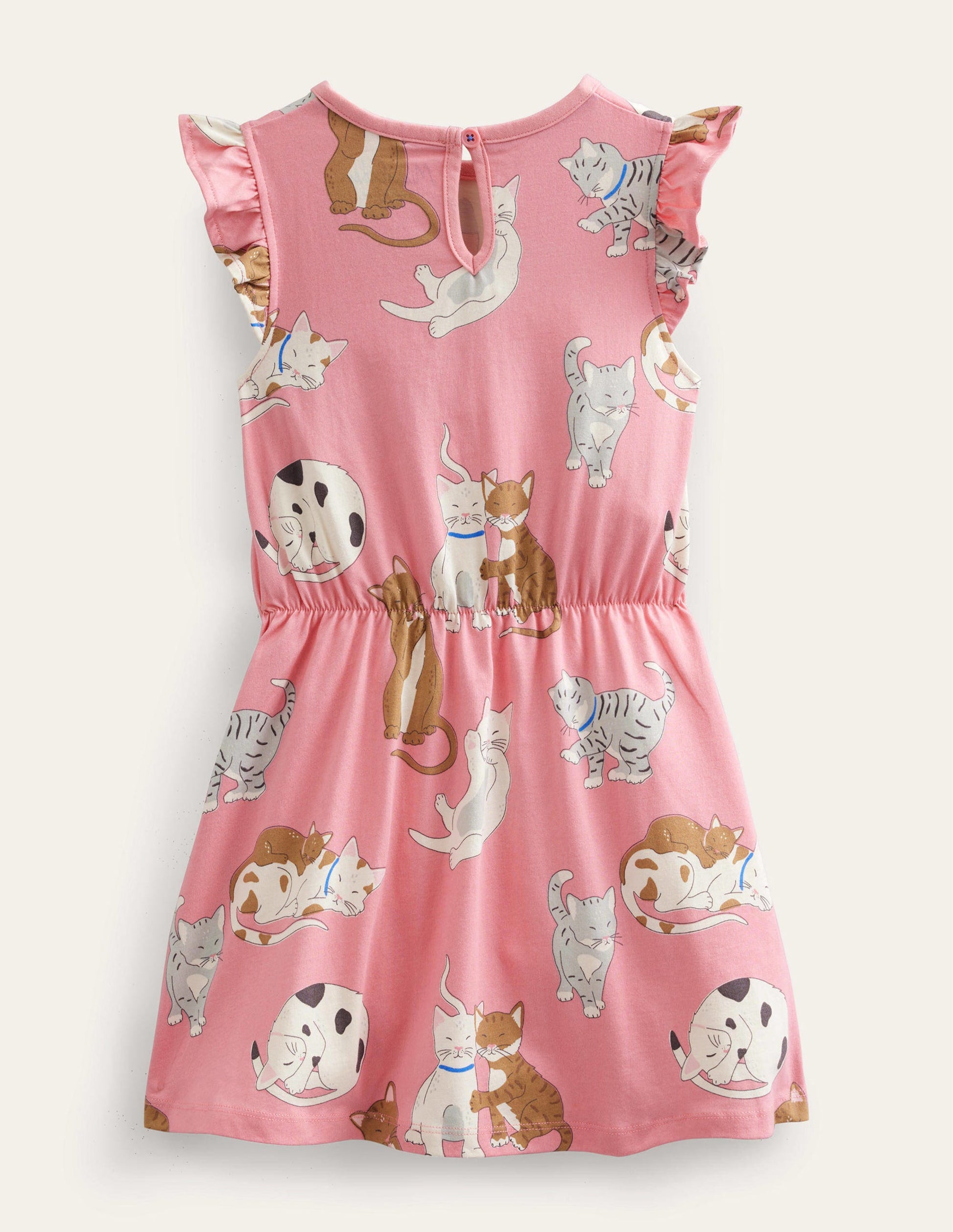 Frill Sleeve Jersey Dress-Crab Apple Pink Cats-2