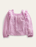 Square Neck Broderie Mix Top-Soft Lavender Floral