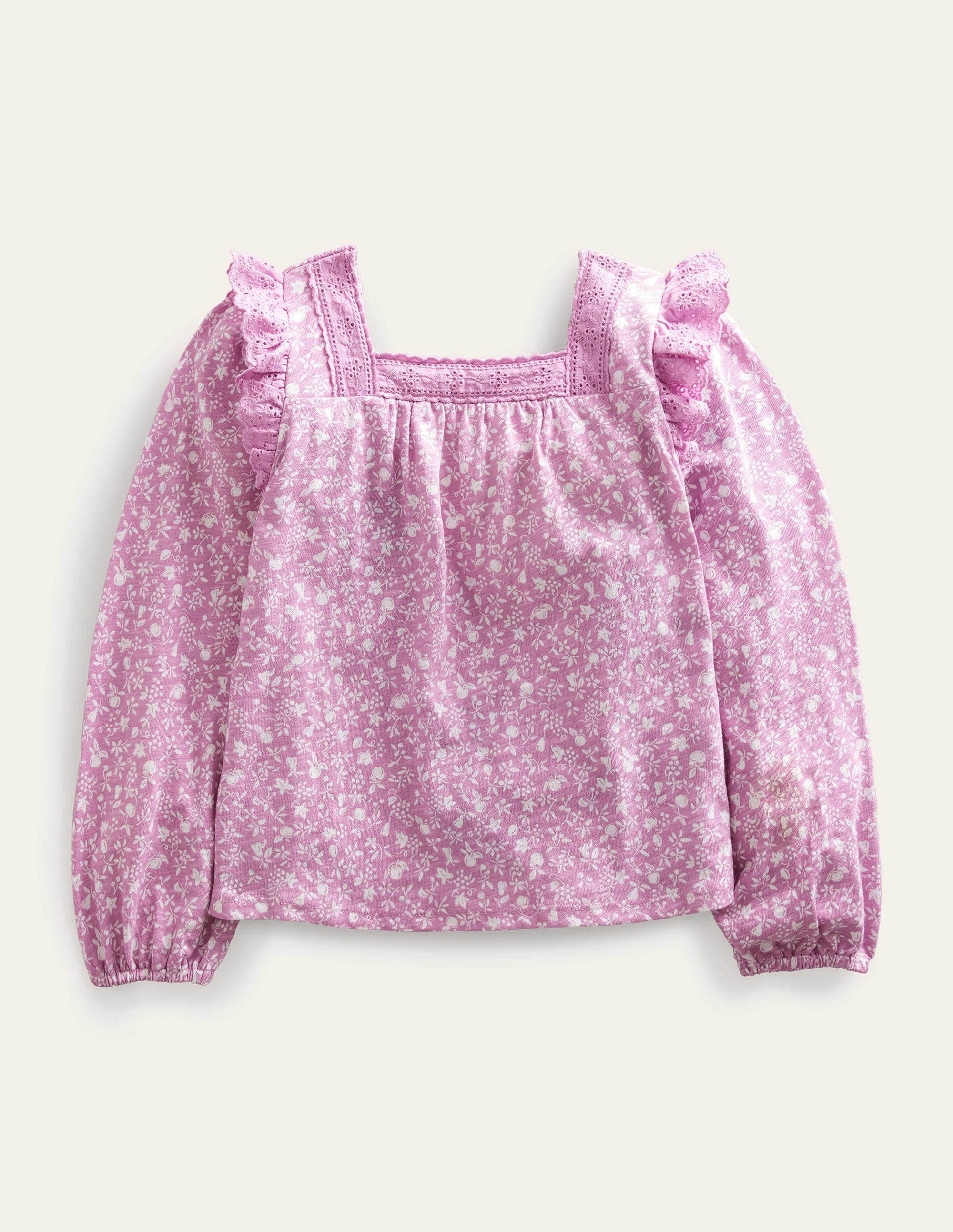 Square Neck Broderie Mix Top-Soft Lavender Floral - Image 1