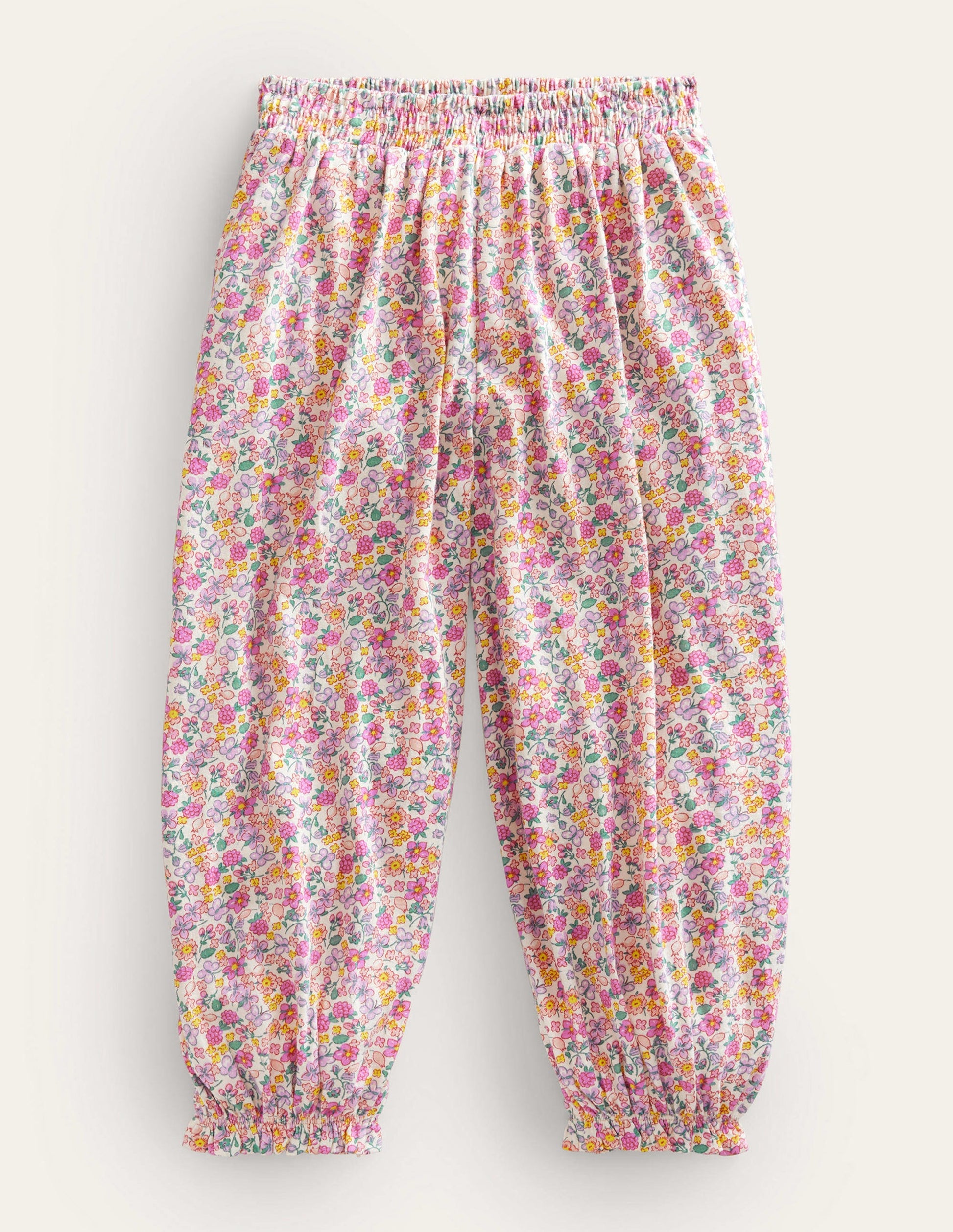 Jersey Harem Trousers-Bright Petal Pink Floral-1