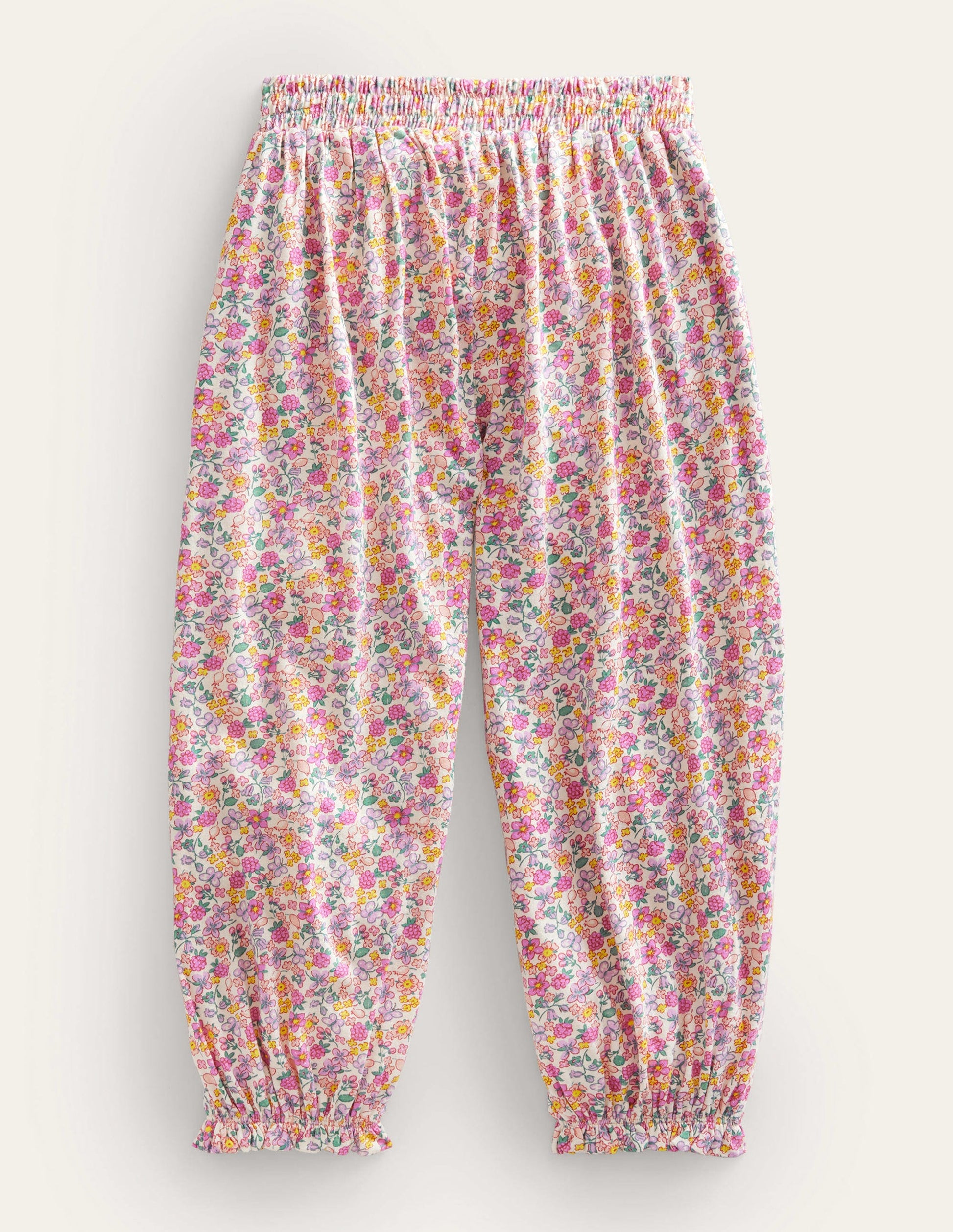 Jersey Harem Trousers-Bright Petal Pink Floral-2