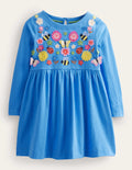 Flutter Jersey Dress-Penzance Blue Floral