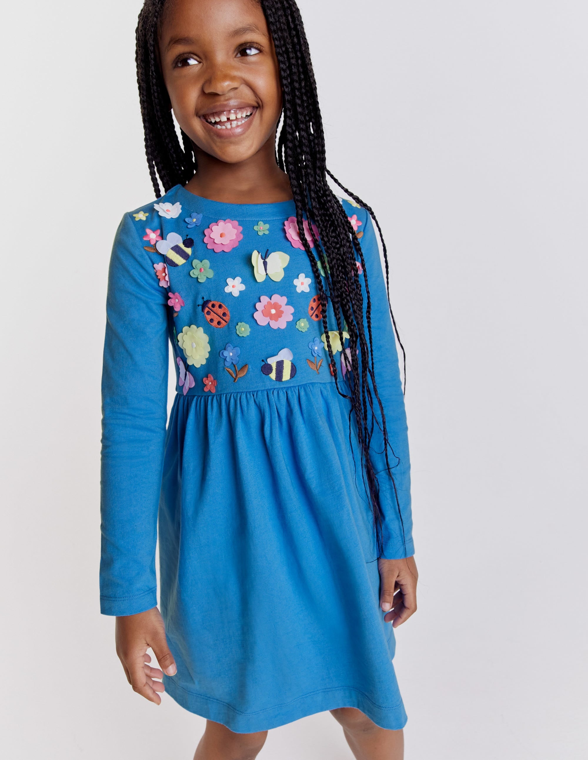 Flutter Jersey Dress-Penzance Blue Floral - Image 4
