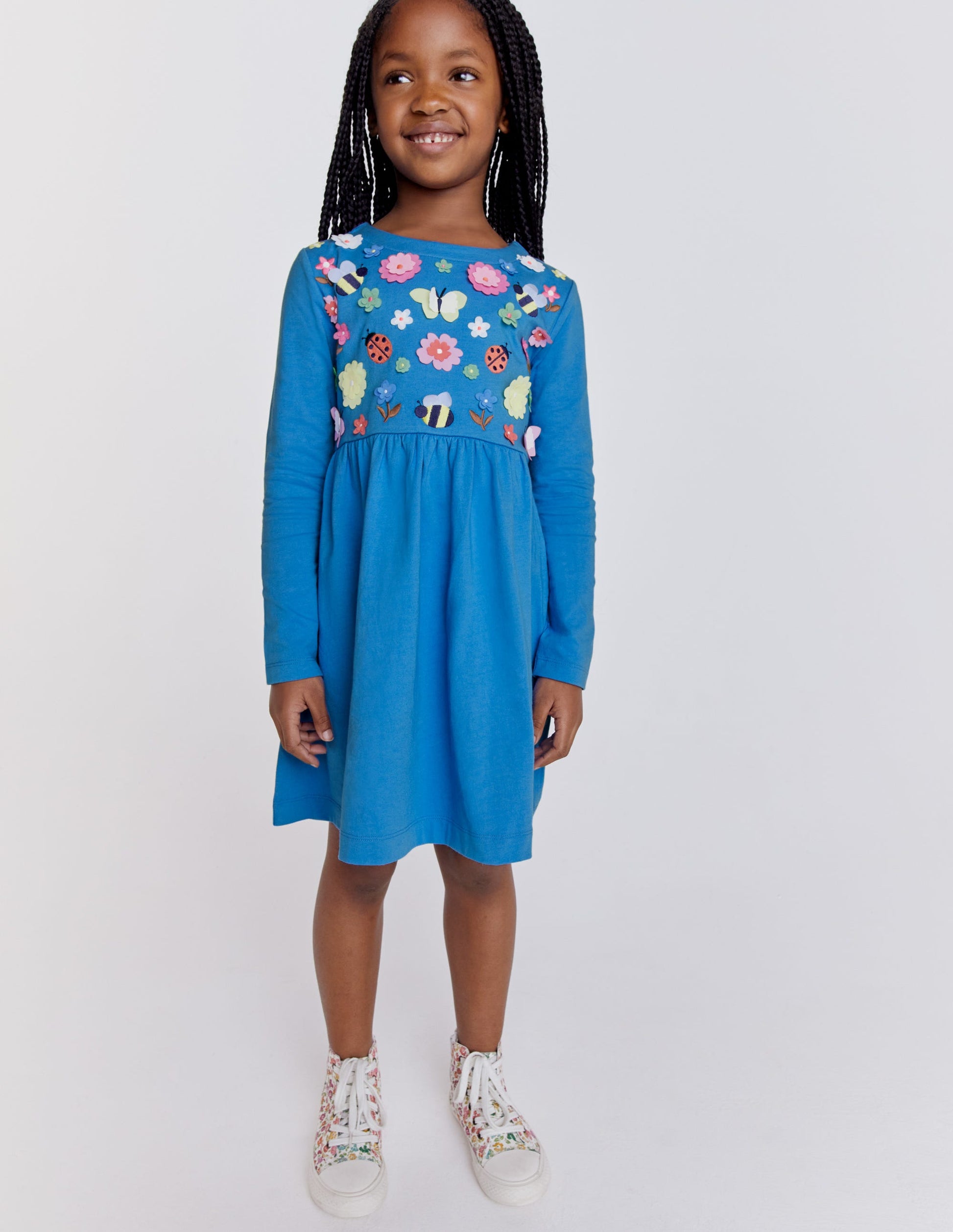 Flutter Jersey Dress-Penzance Blue Floral-5