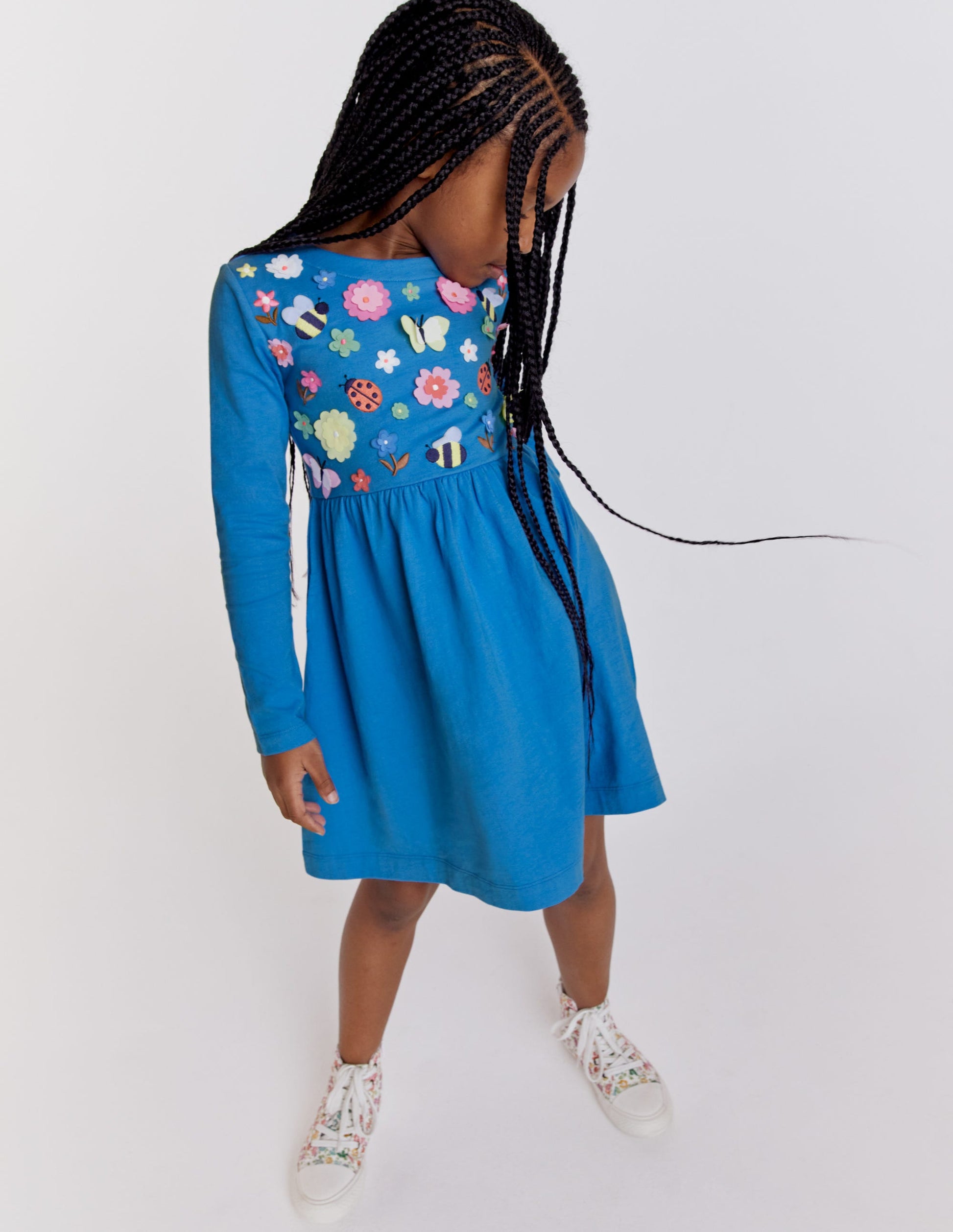 Flutter Jersey Dress-Penzance Blue Floral-6