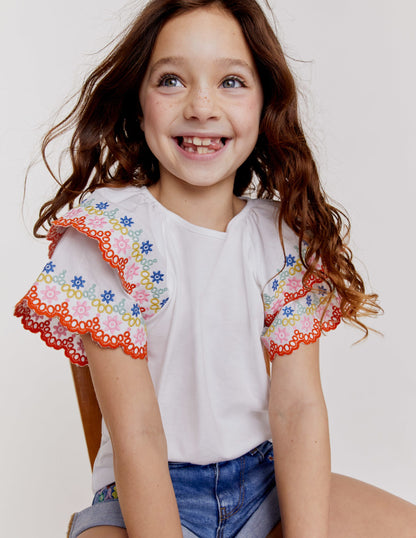 Broderie Mix T-shirt-White-4