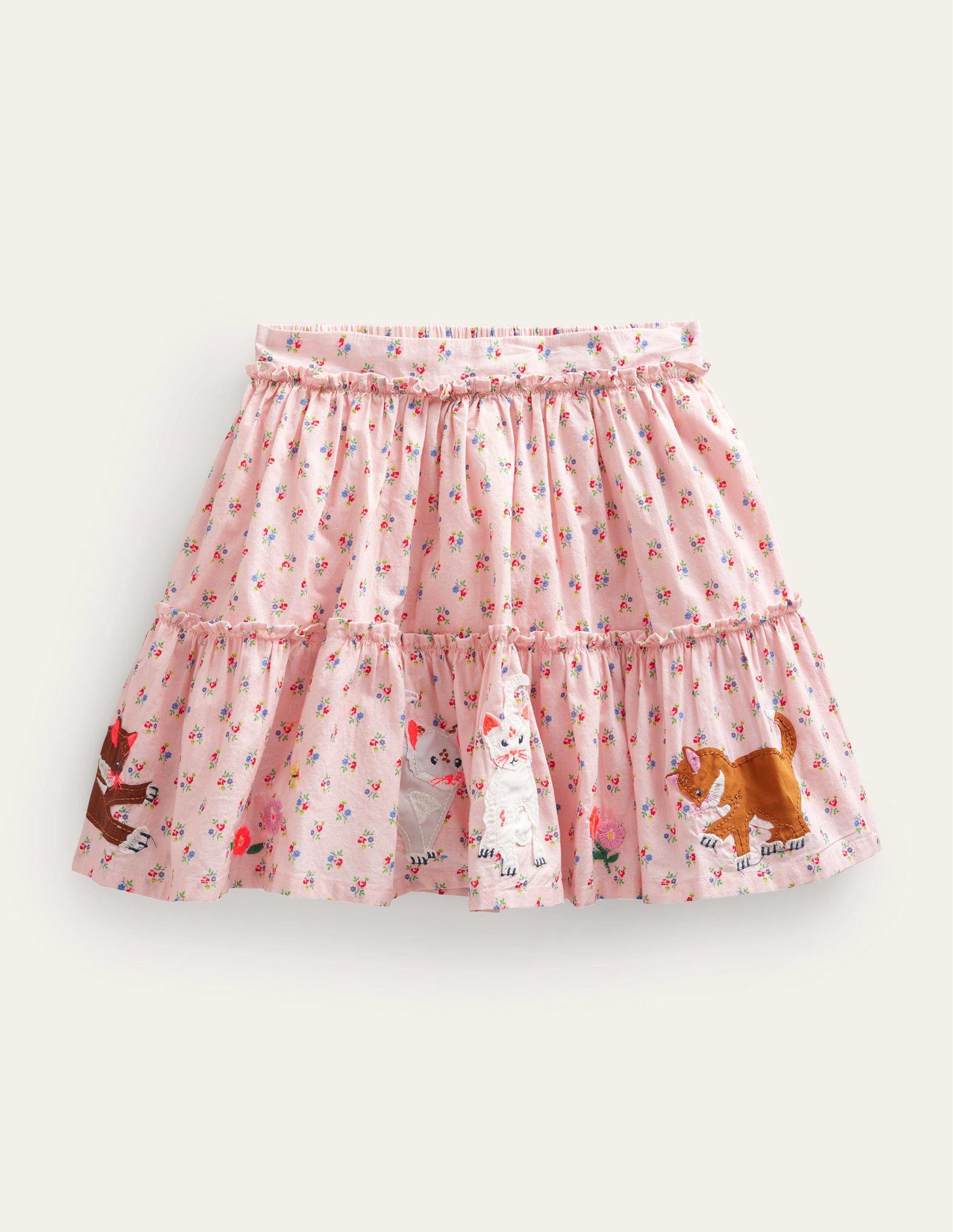 Appliqué Skirt-Dusty Pink Cats-1