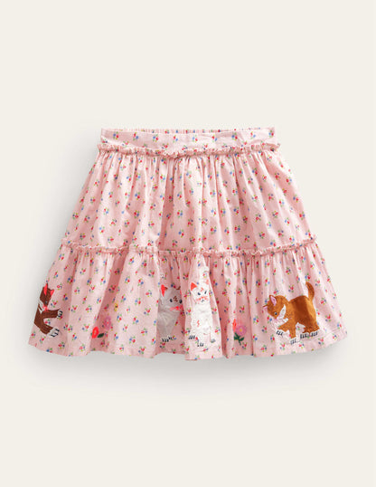 Appliqué Skirt-Dusty Pink Cats-1