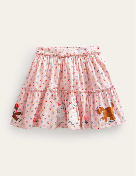 Appliqué Skirt-Dusty Pink Cats
