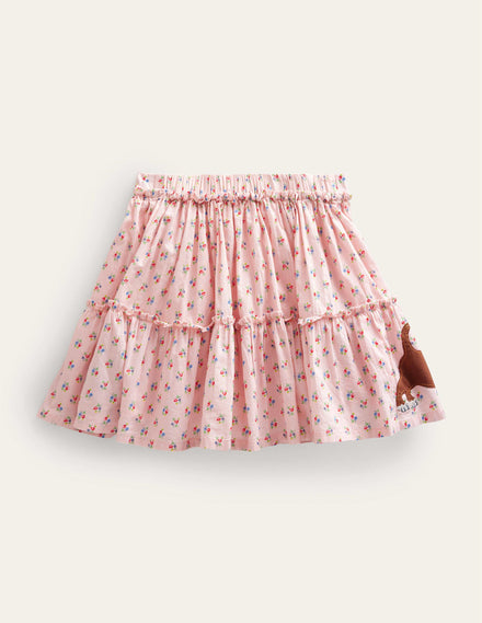 Appliqué Skirt-Dusty Pink Cats
