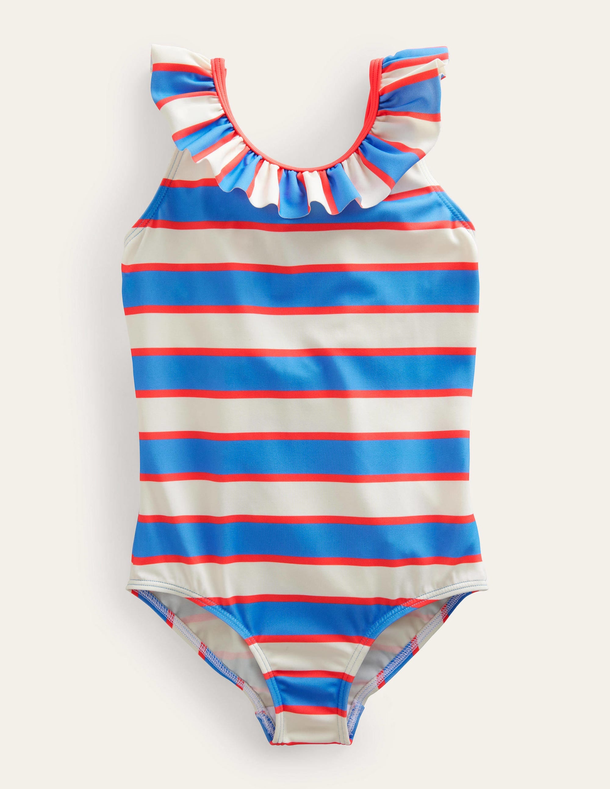 Frilly Swimsuit-Penzance Blue and Red Stripe - Image 1