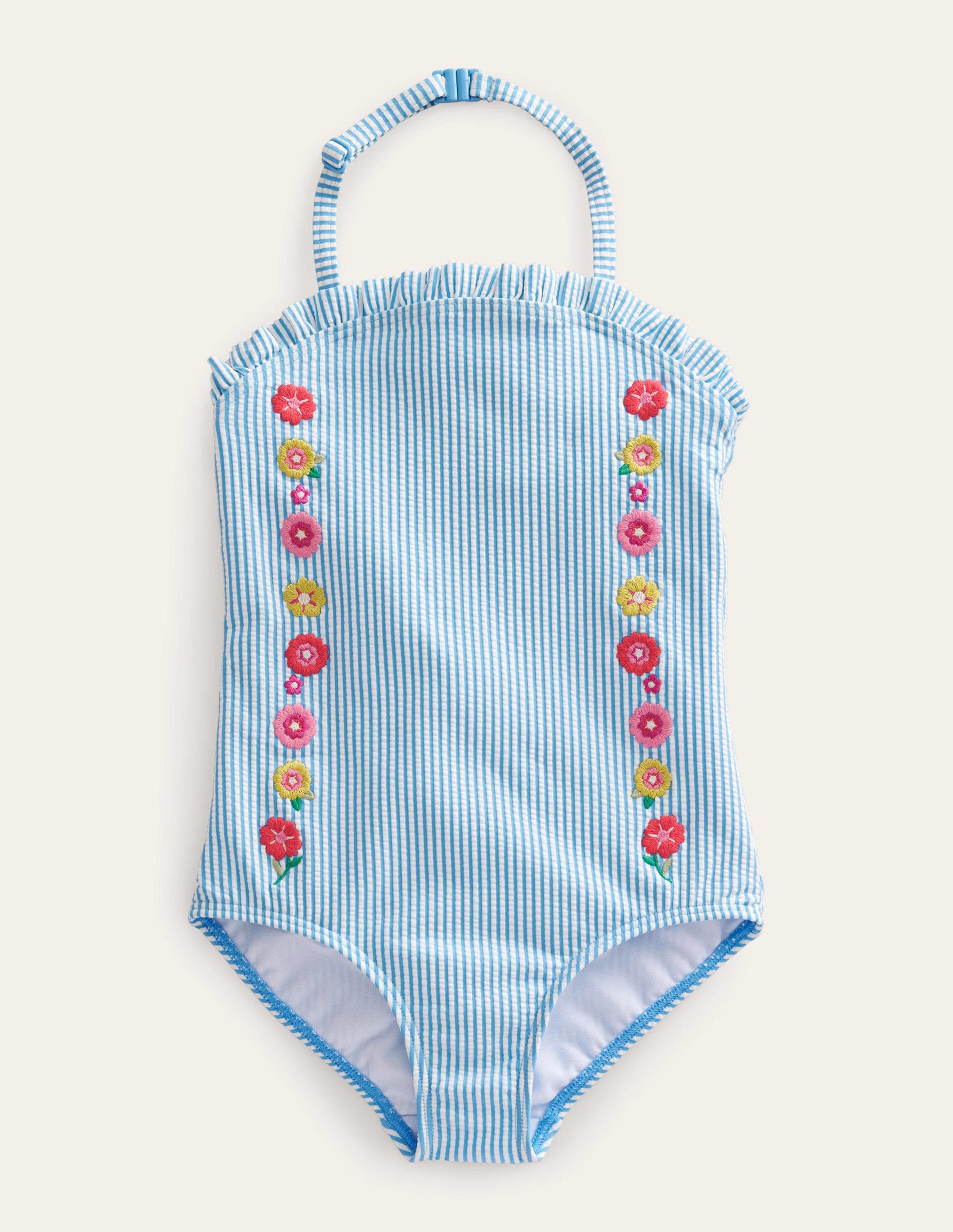 Bandeau Swimsuit-Ivory Surfboard Blue Stripe - Image 1