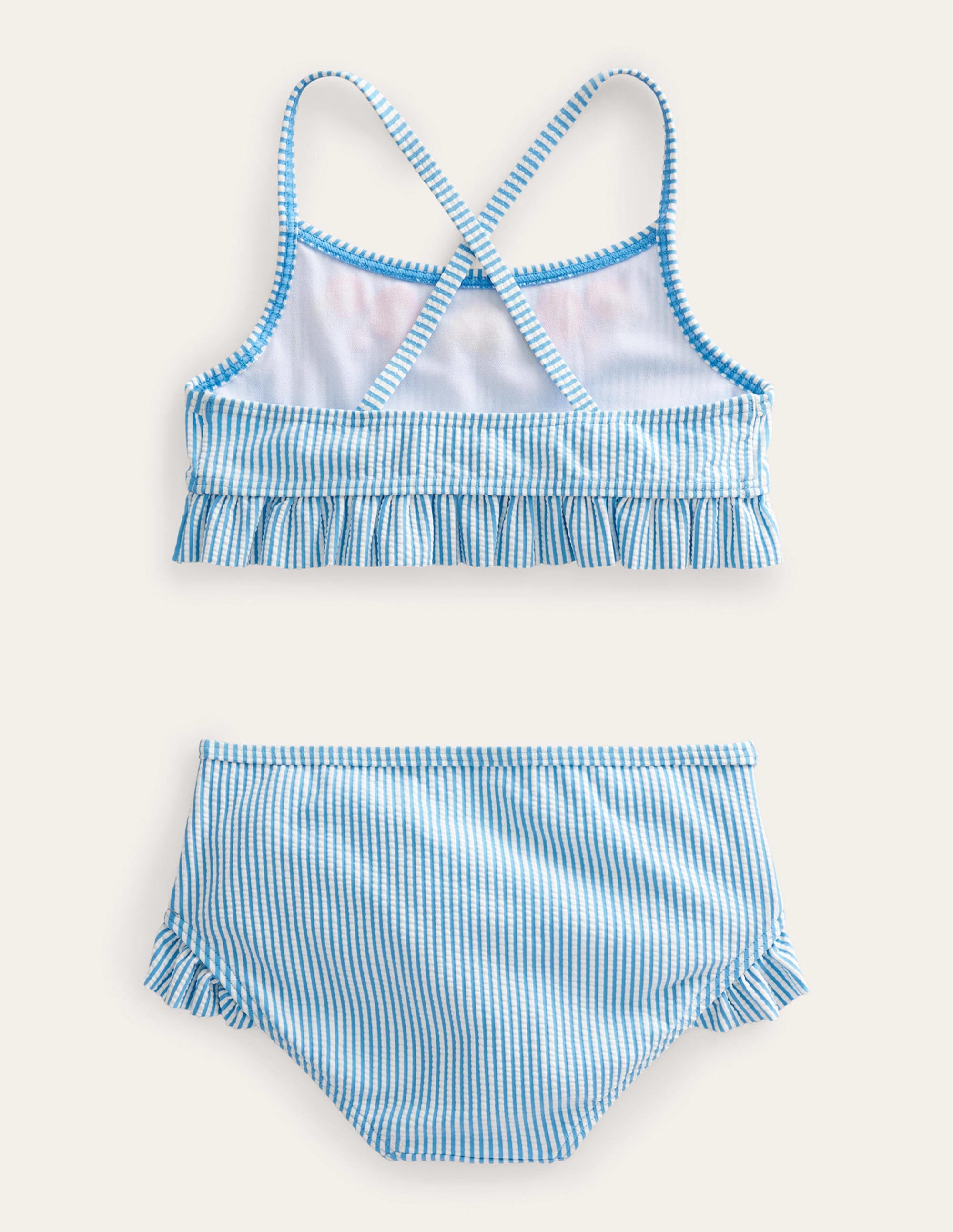 Embroidered Frilly Bikini-Ivory, Surfboard Blue Stripe - Image 2