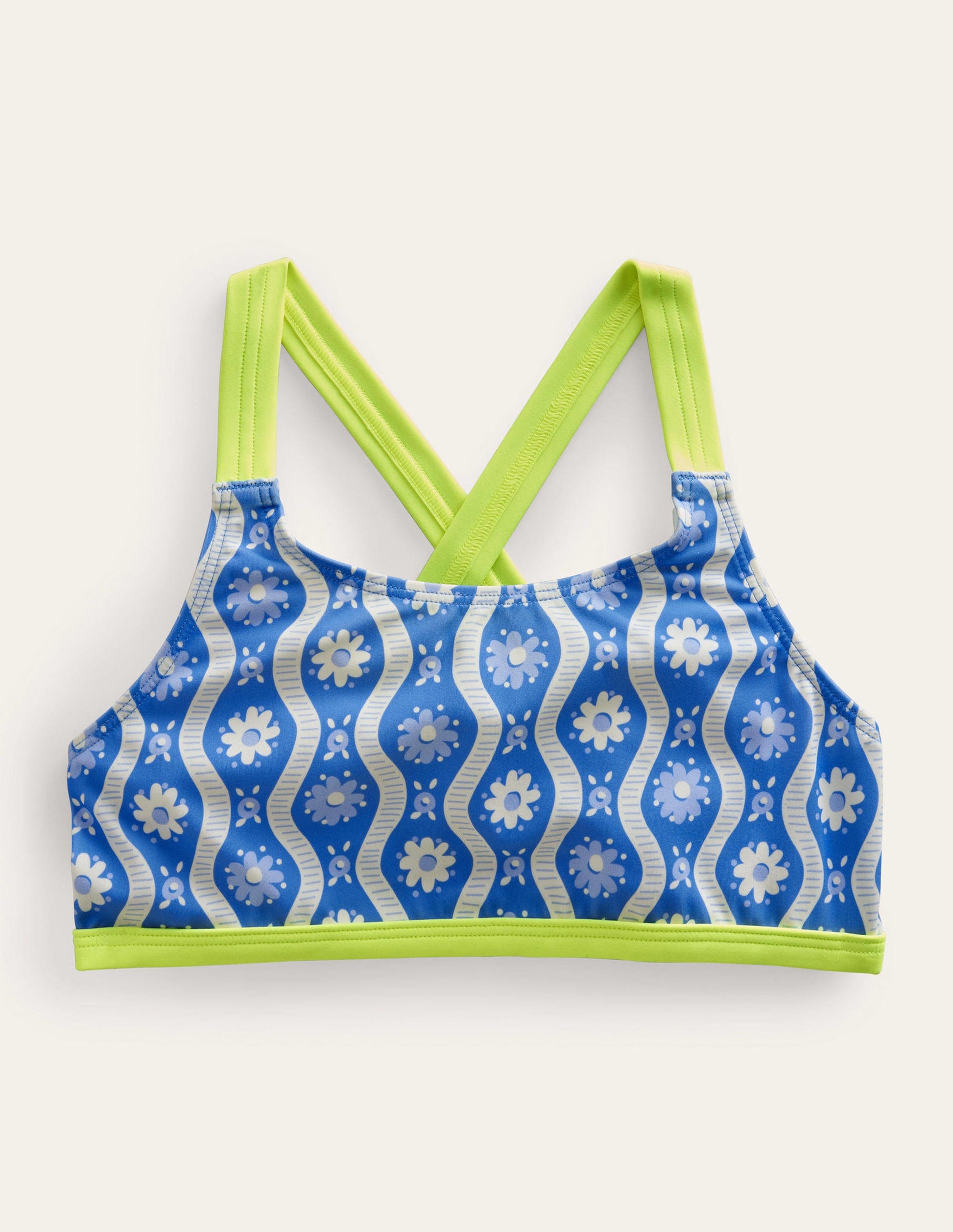 Cross Back Bikini Top-Penzance Blue Daisy Wave-1