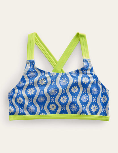Cross Back Bikini Top-Penzance Blue Daisy Wave-1