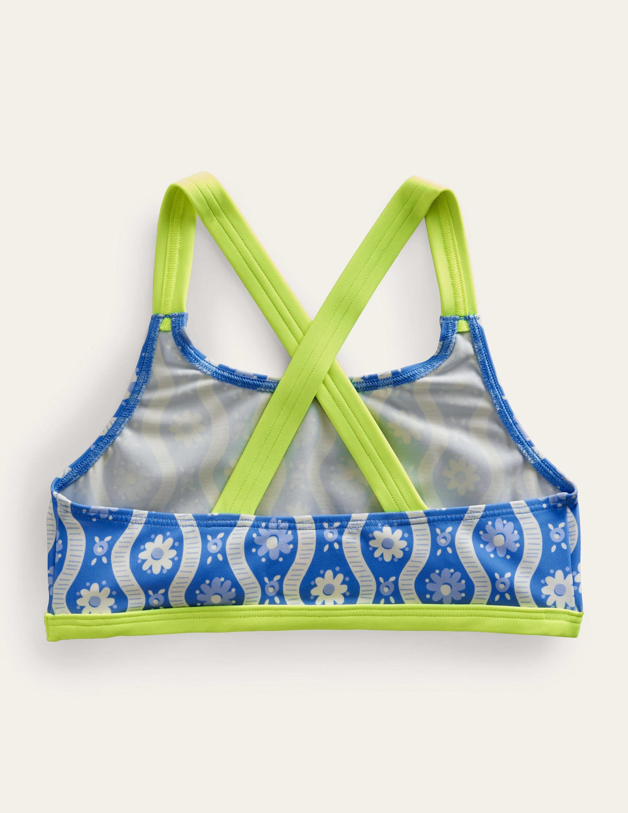Cross Back Bikini Top-Penzance Blue Daisy Wave - Image 2