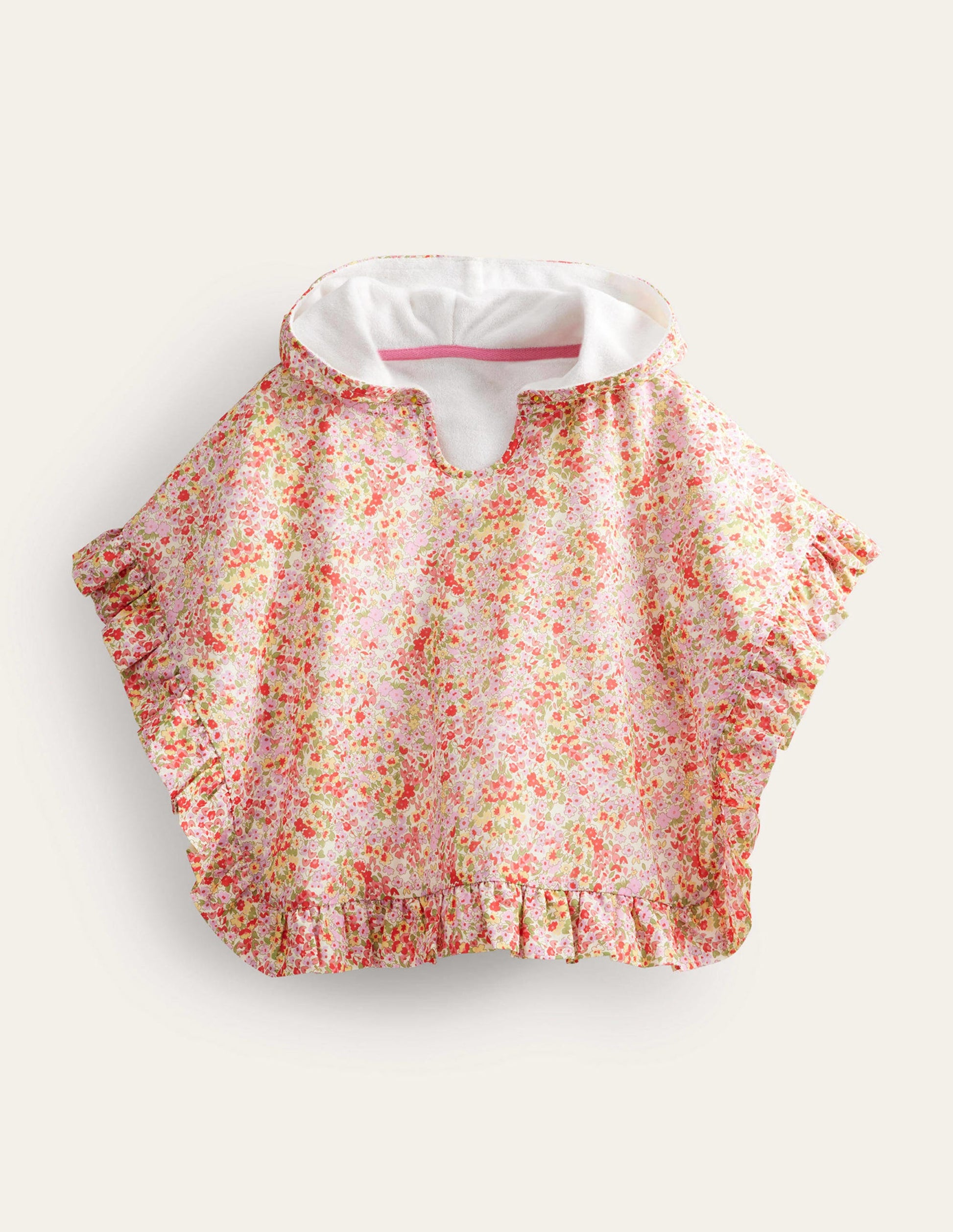 Towelling Poncho Hoodie-Spring Time Floral-1