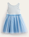 Jersey Tulle Mix Dress-Provence Blue
