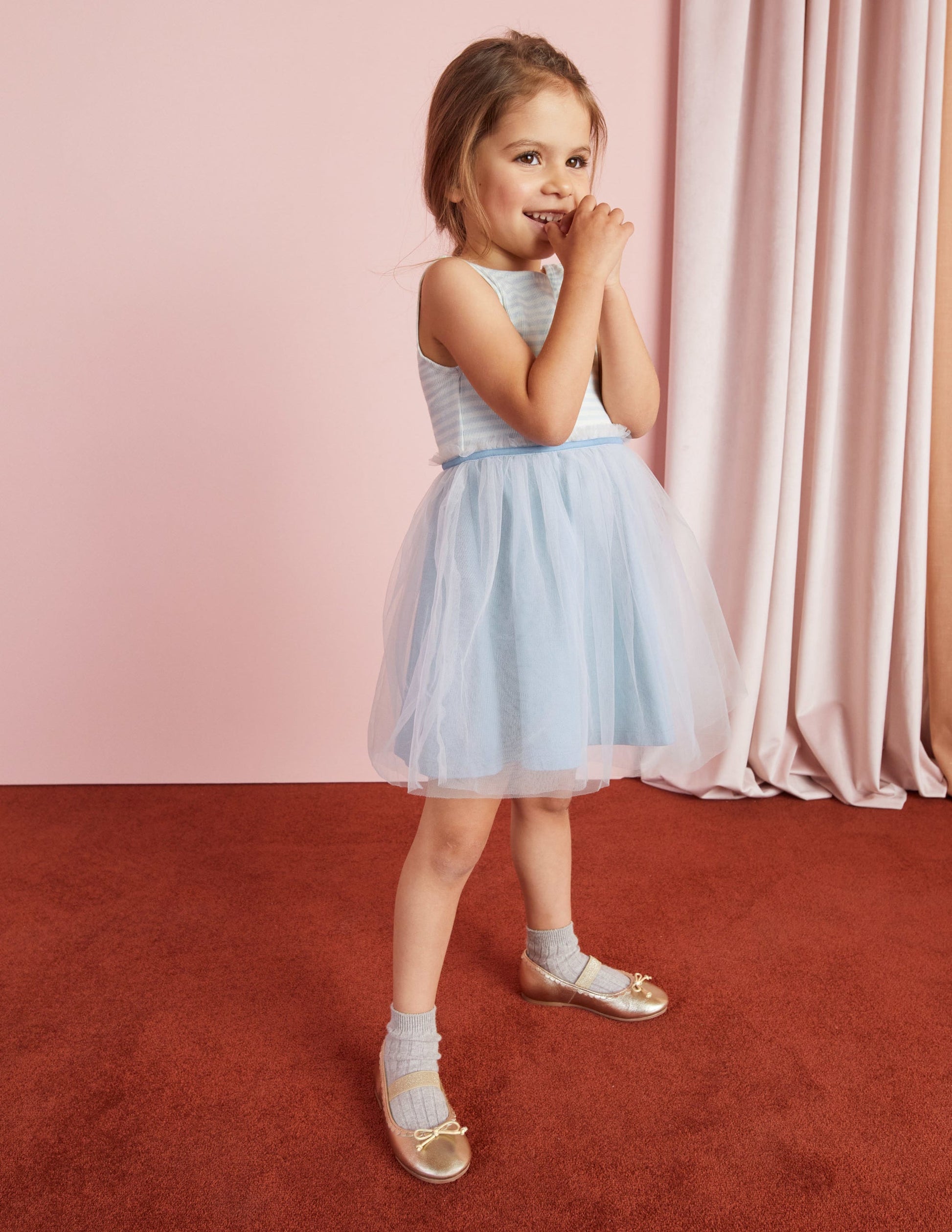 Jersey Tulle Mix Dress-Provence Blue-7