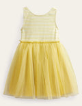 Jersey Tulle Mix Dress-Lemon Yellow