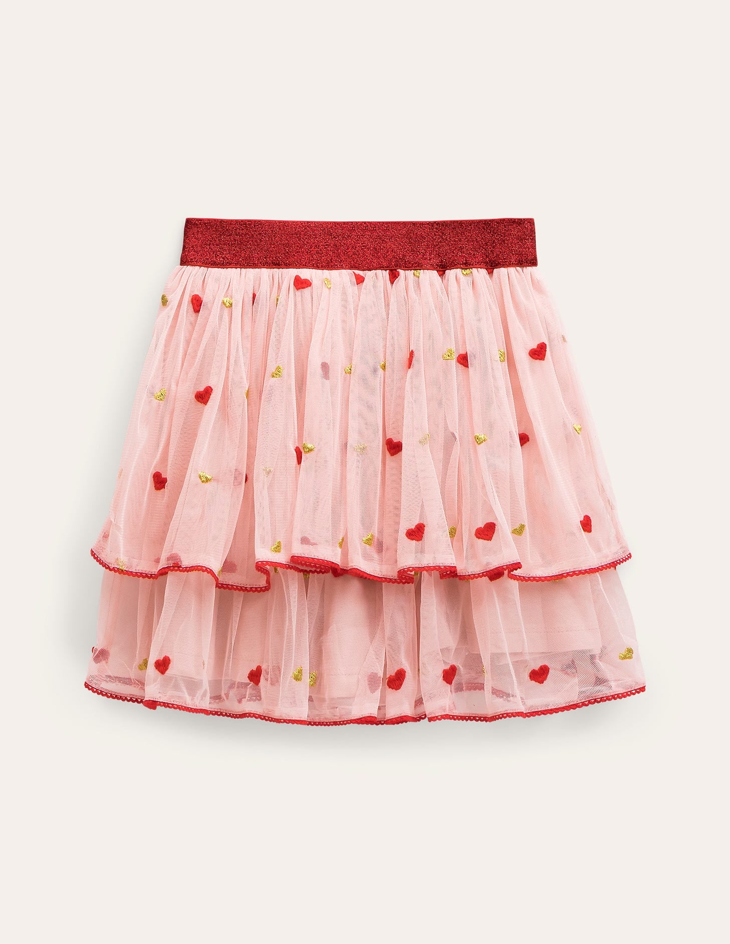 Embroidered Tulle Skirt-Pink Heart Embroidery - Image 1
