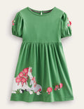 Jersey Appliqué Dress-Deep Grass Green Horses