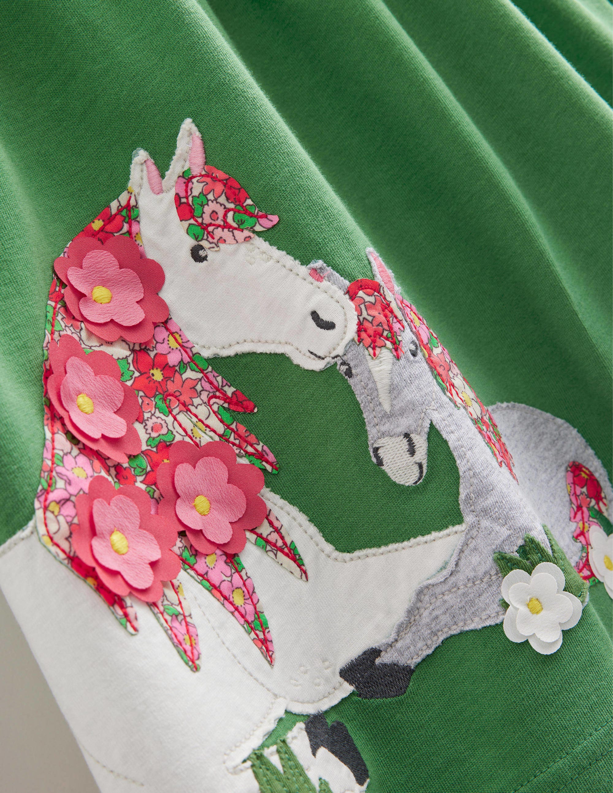 Jersey Appliqué Dress-Deep Grass Green Horses - Image 3