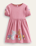 Jersey Appliqué Dress-Formica Pink Bunnies