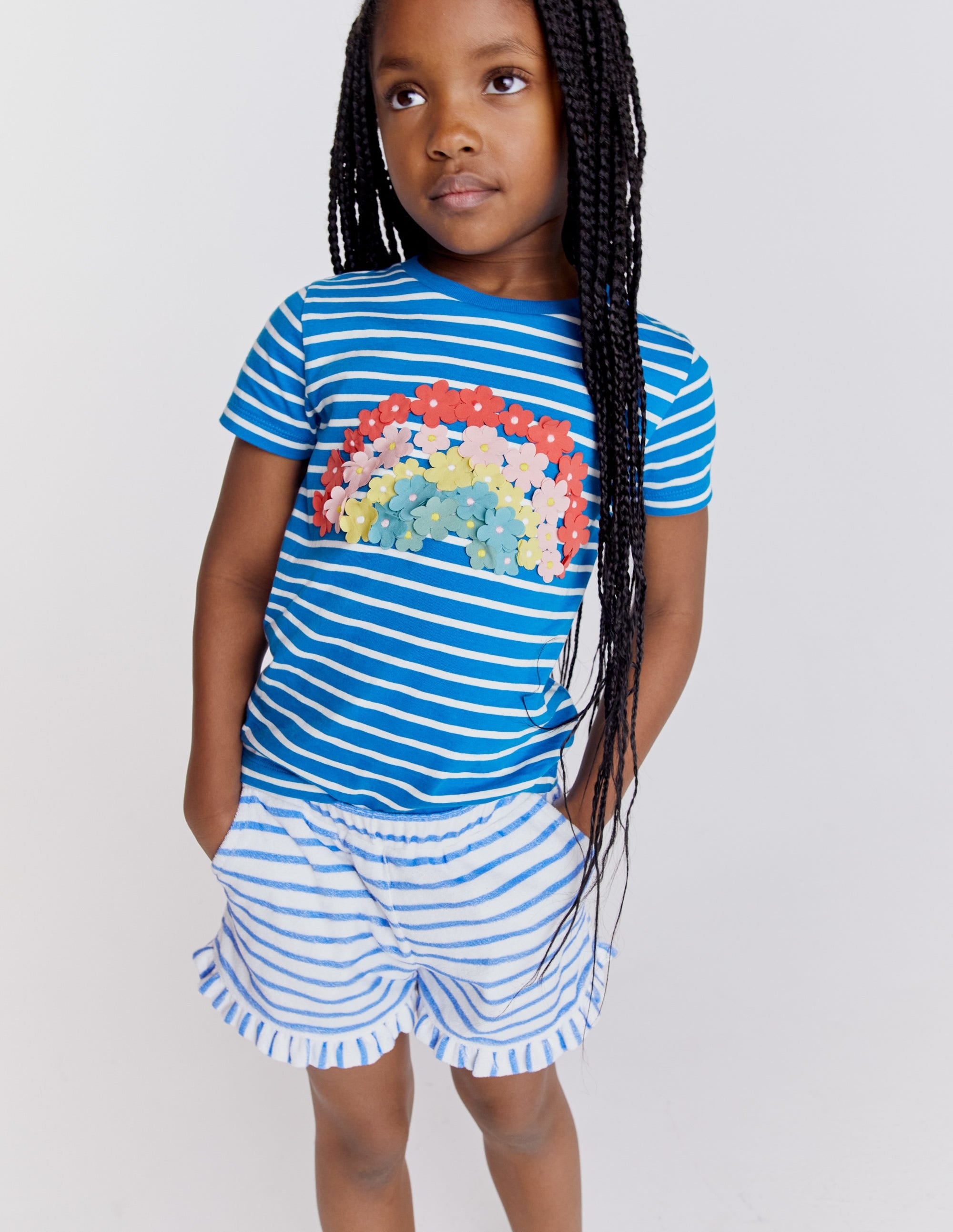 Frill Hem Towelling Shorts-Cabana Blue/Ivory - Image 4
