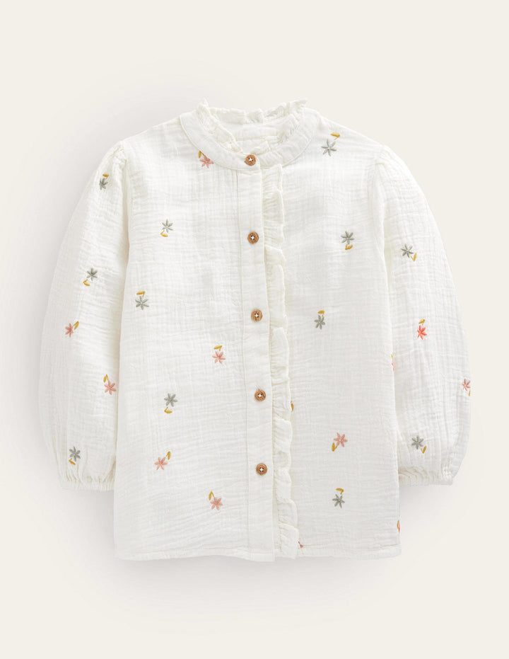 Double Cloth Embroidered Top-Ivory Floral