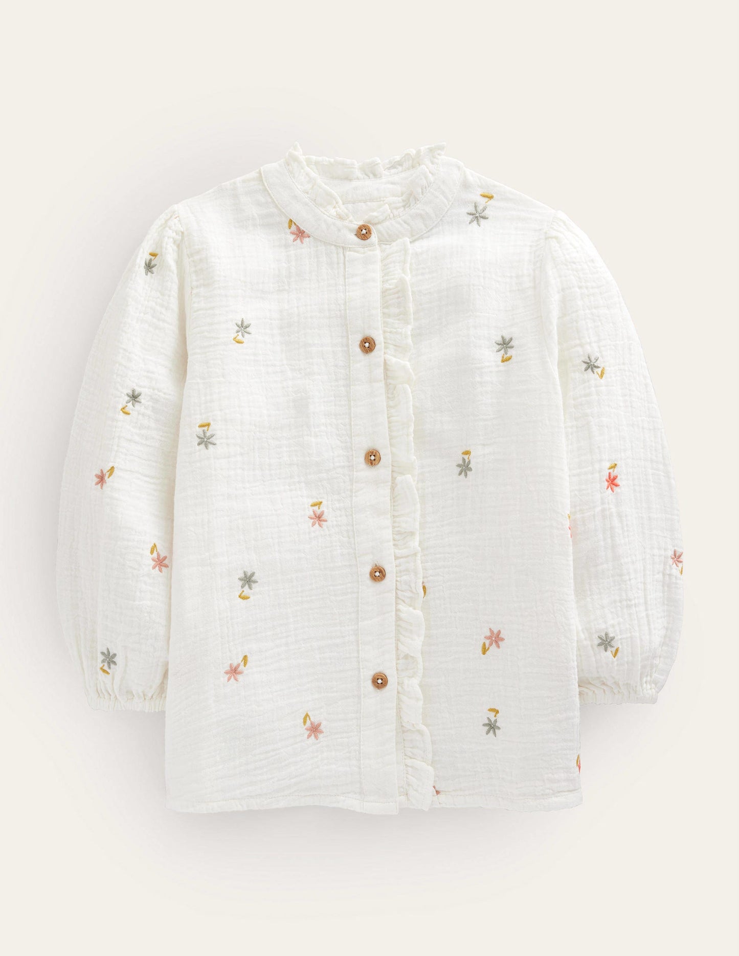 Double Cloth Embroidered Top-Ivory Floral