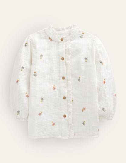 Double Cloth Embroidered Top-Ivory Floral-1