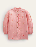 Double Cloth Embroidered Top-Dusty Pink Floral