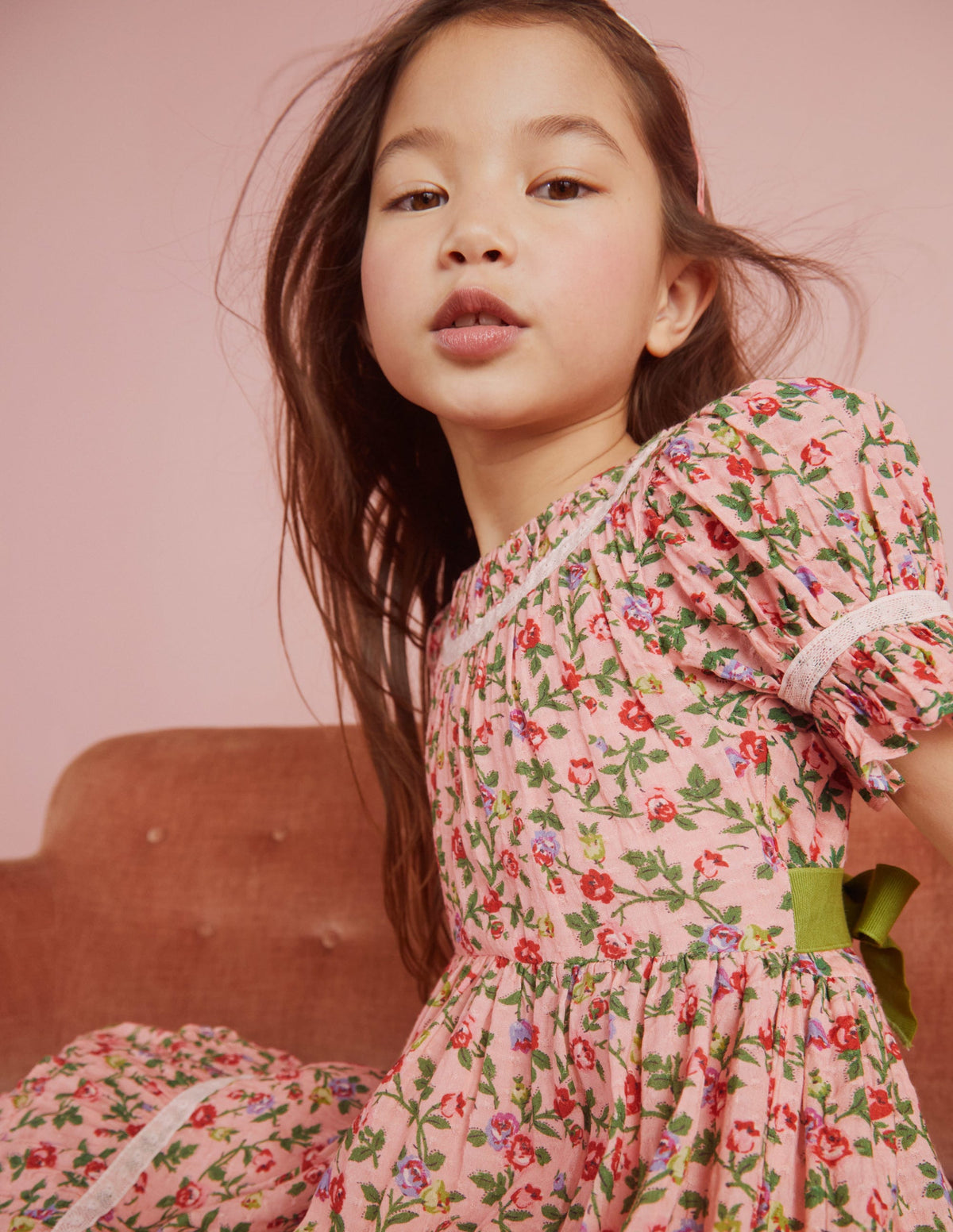 Printed Lace Trim Party Dress-Rambling Rose Pink - Image 7