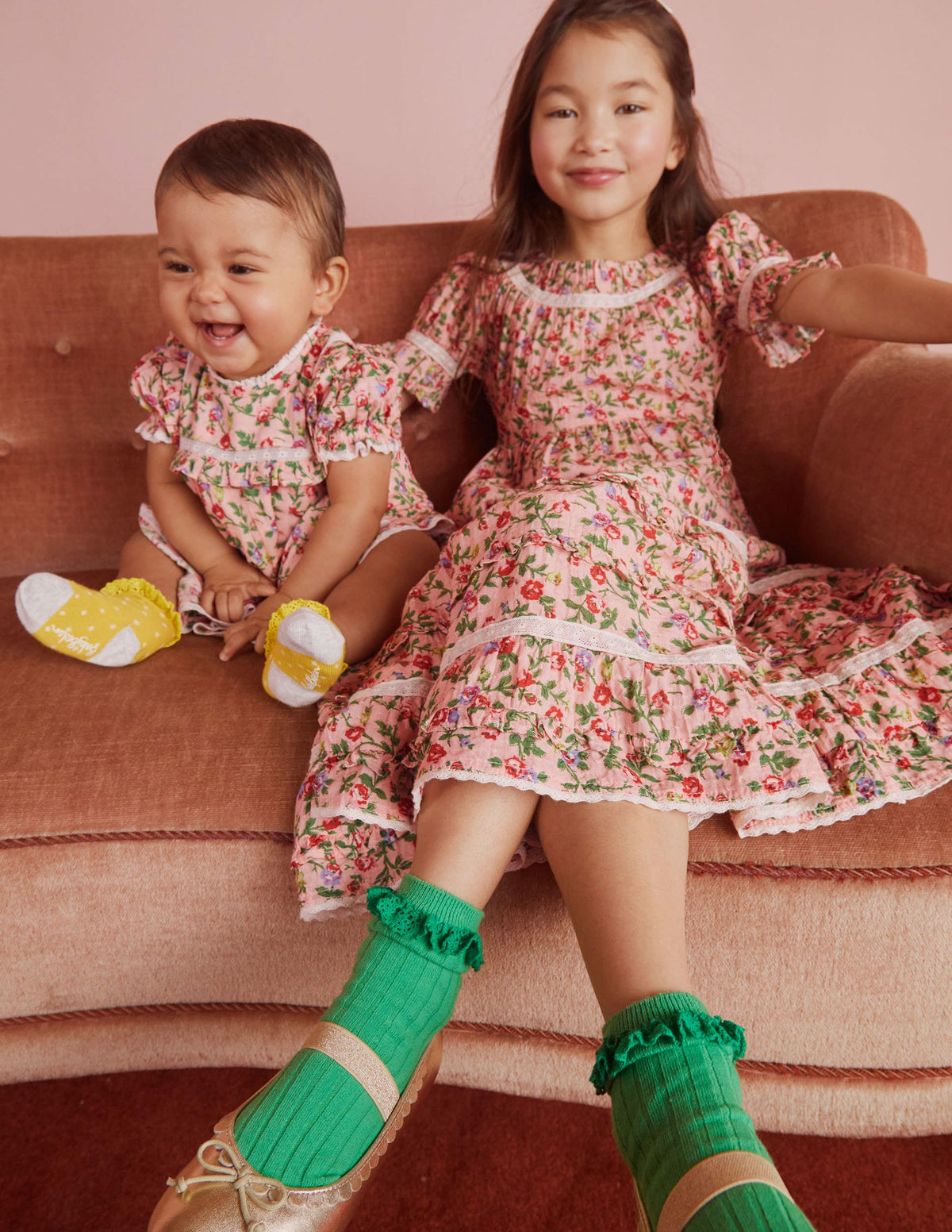 Printed Lace Trim Party Dress-Rambling Rose Pink - Image 10