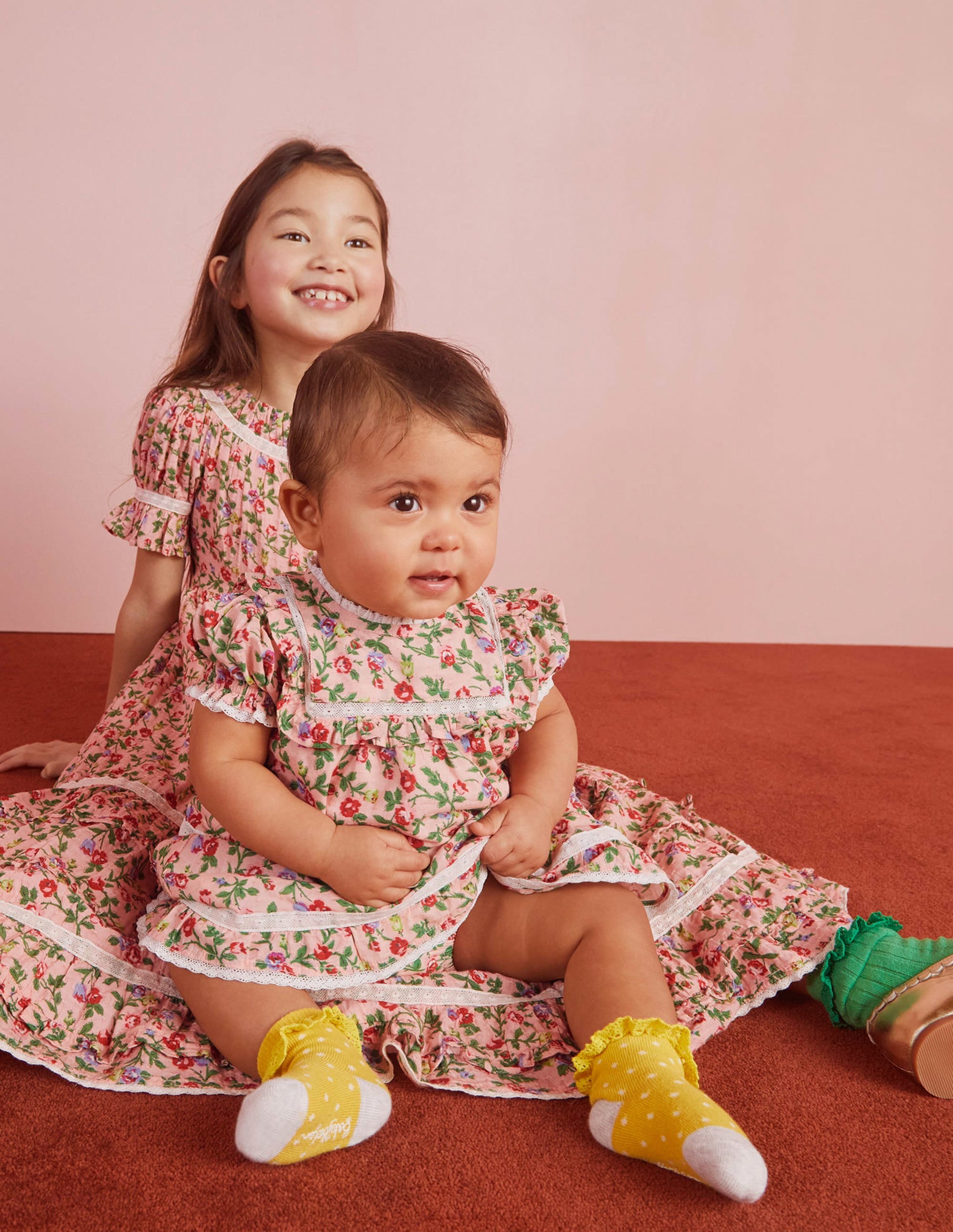 Printed Lace Trim Party Dress-Rambling Rose Pink - Image 11