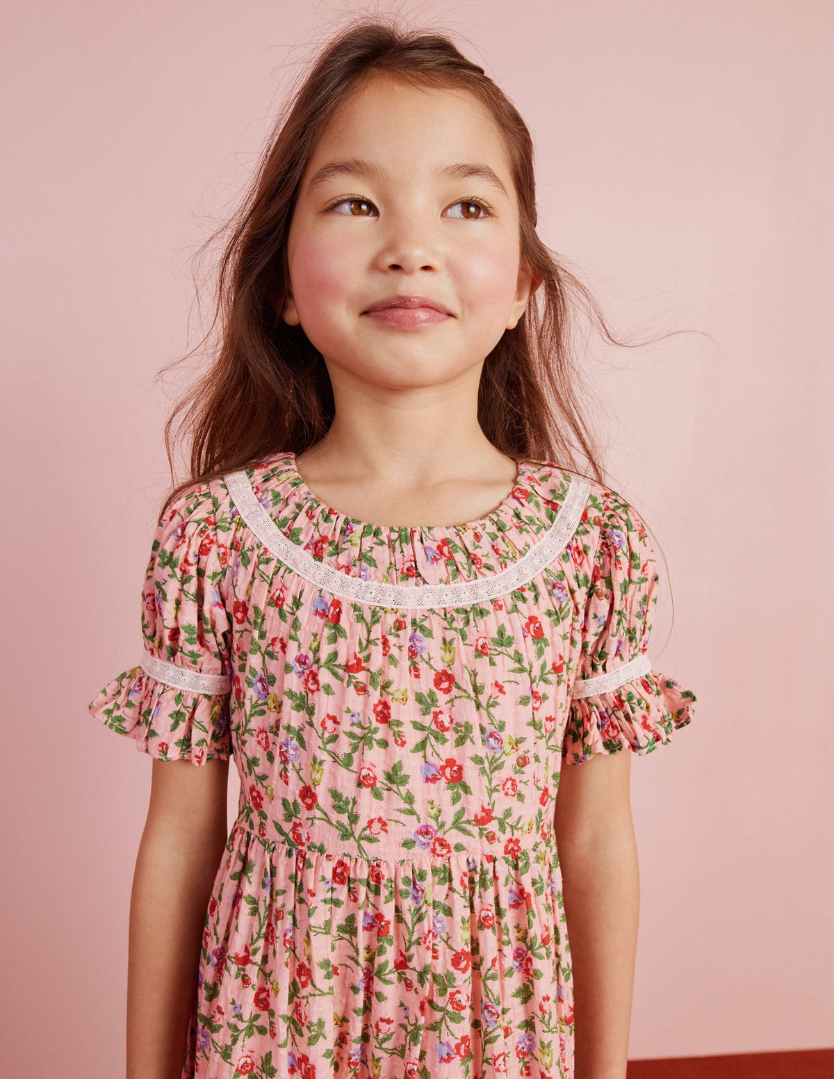 Printed Lace Trim Party Dress-Rambling Rose Pink-13