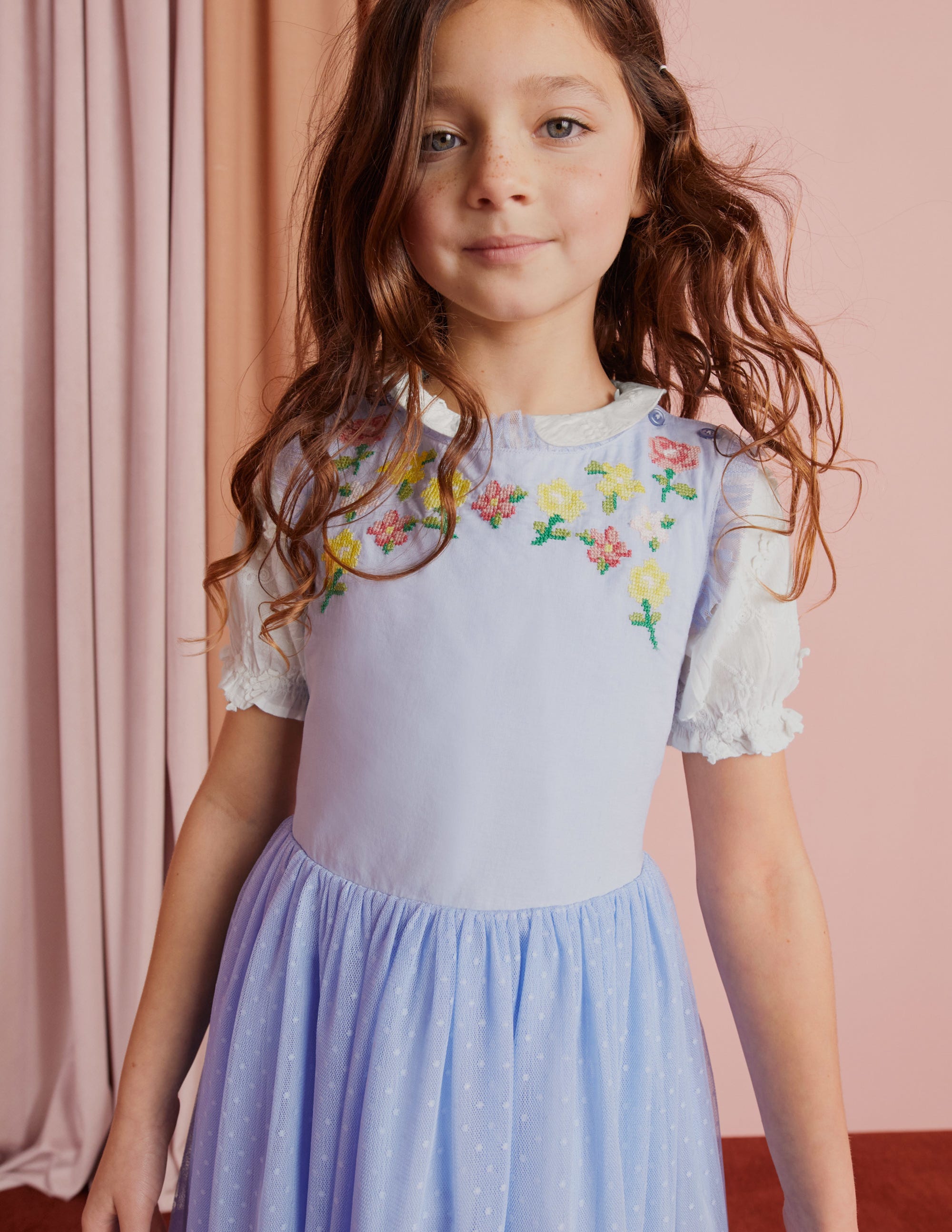 Embroidered Cross-Back Dress-Whisper Blue - Image 5