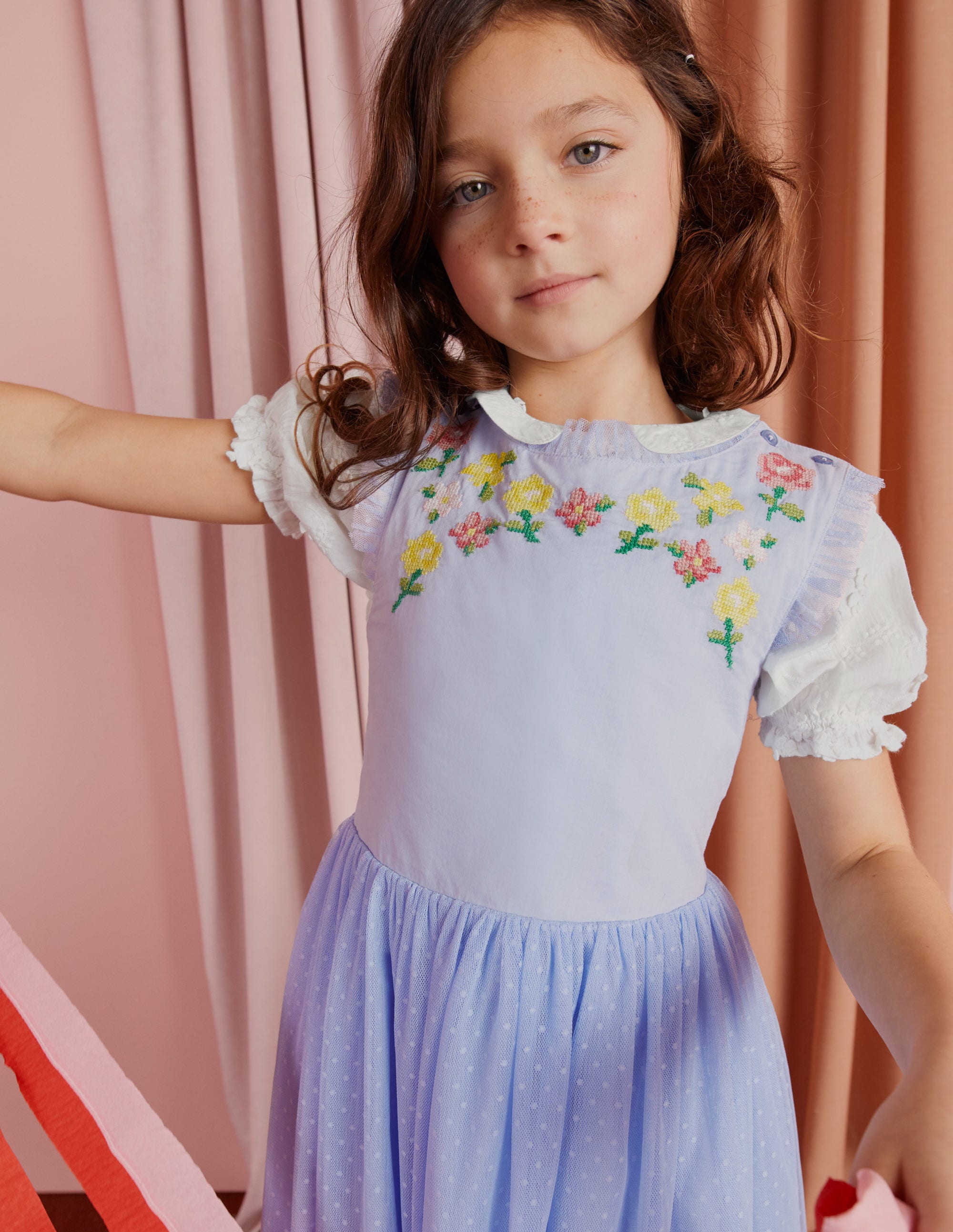 Embroidered Cross-Back Dress-Whisper Blue - Image 7