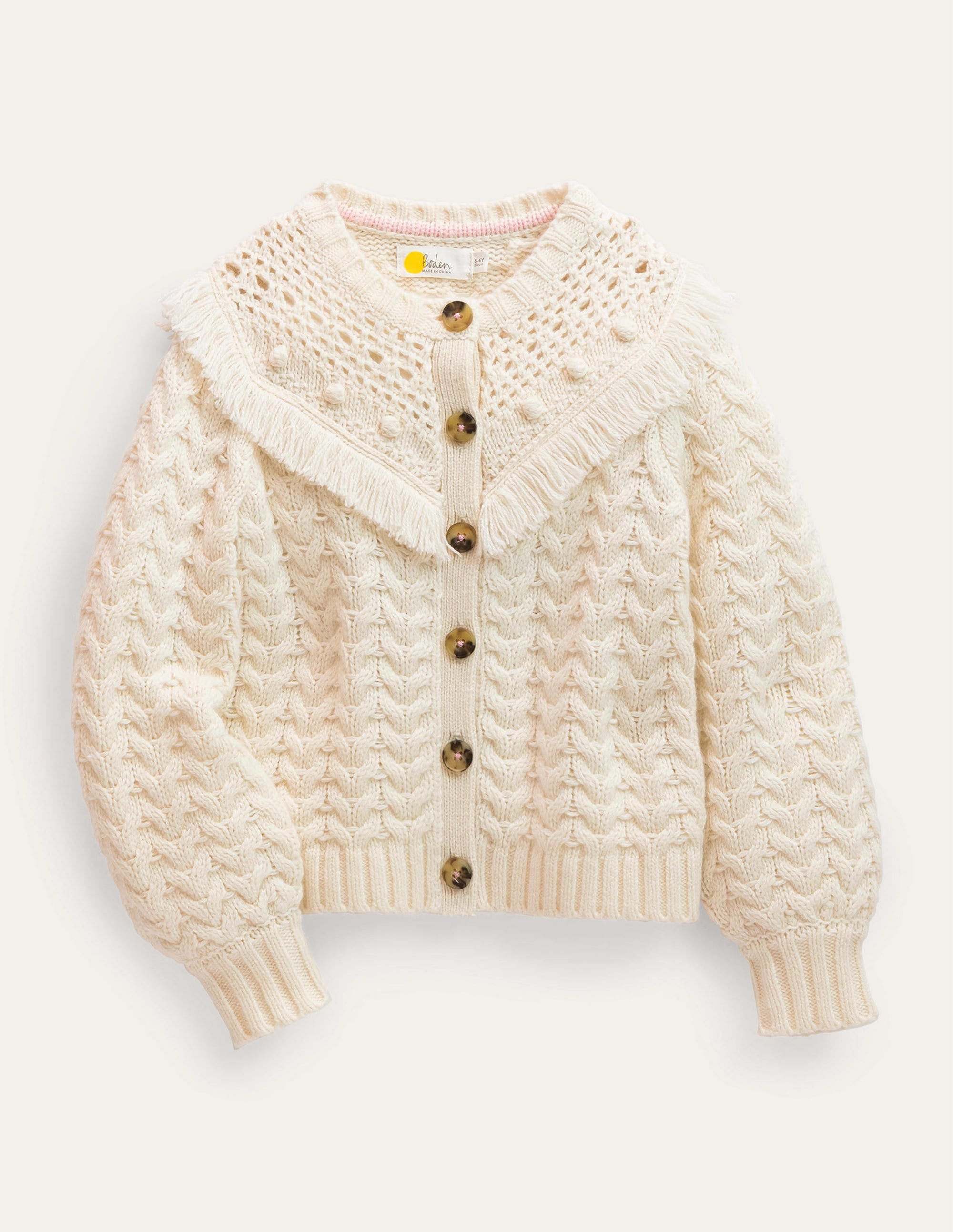 Tassle Yoke Cable Cardigan-Ecru Marl - Image 1