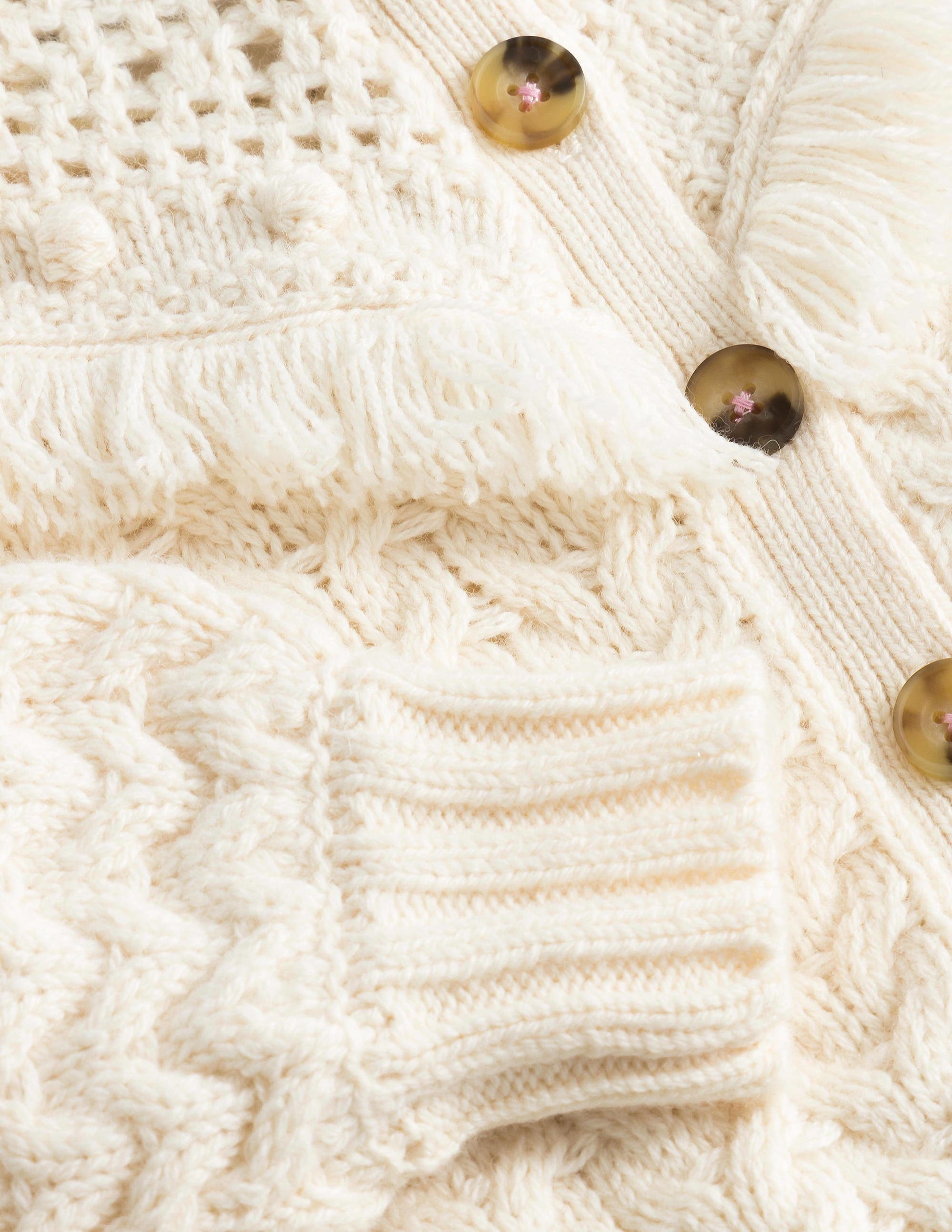 Tassle Yoke Cable Cardigan-Ecru Marl-3