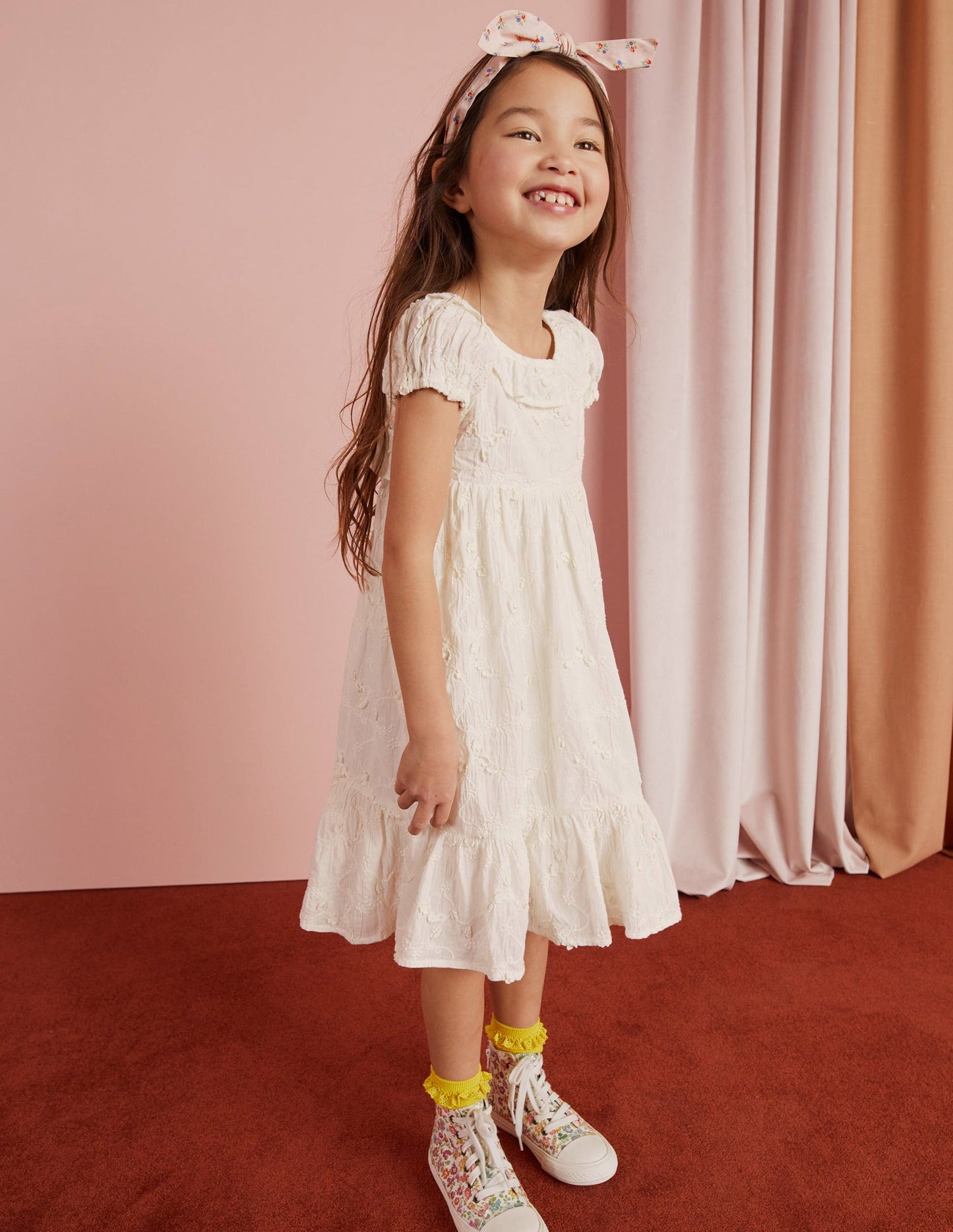 Dip Hem Broderie Dress-Ivory