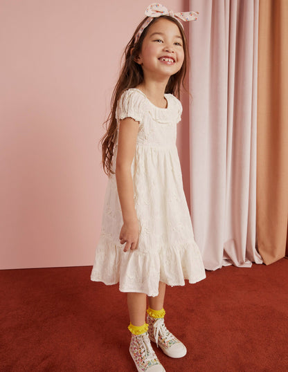 Dip Hem Broderie Dress-Ivory-4