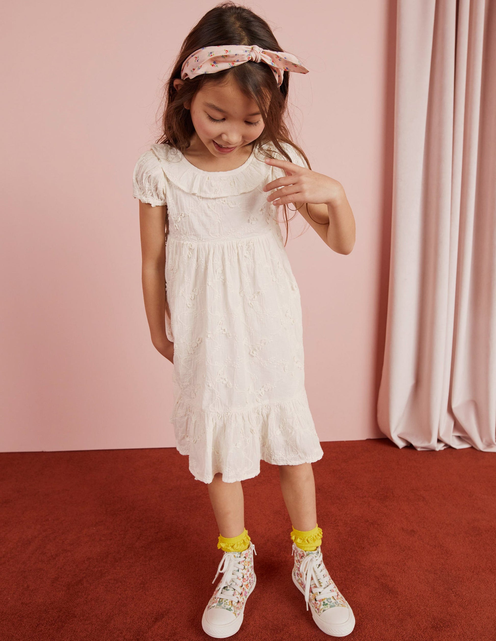 Dip Hem Broderie Dress-Ivory-5