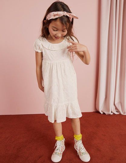 Dip Hem Broderie Dress-Ivory-5