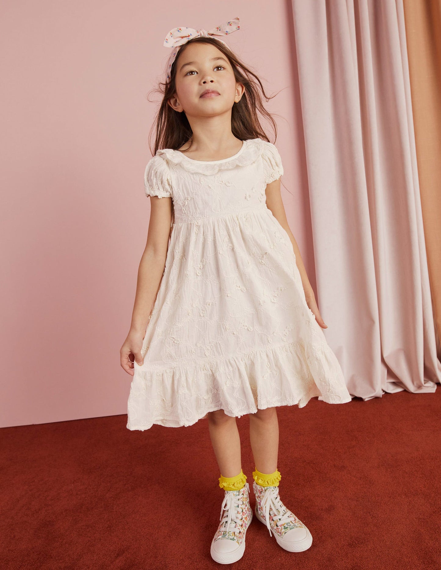 Dip Hem Broderie Dress-Ivory