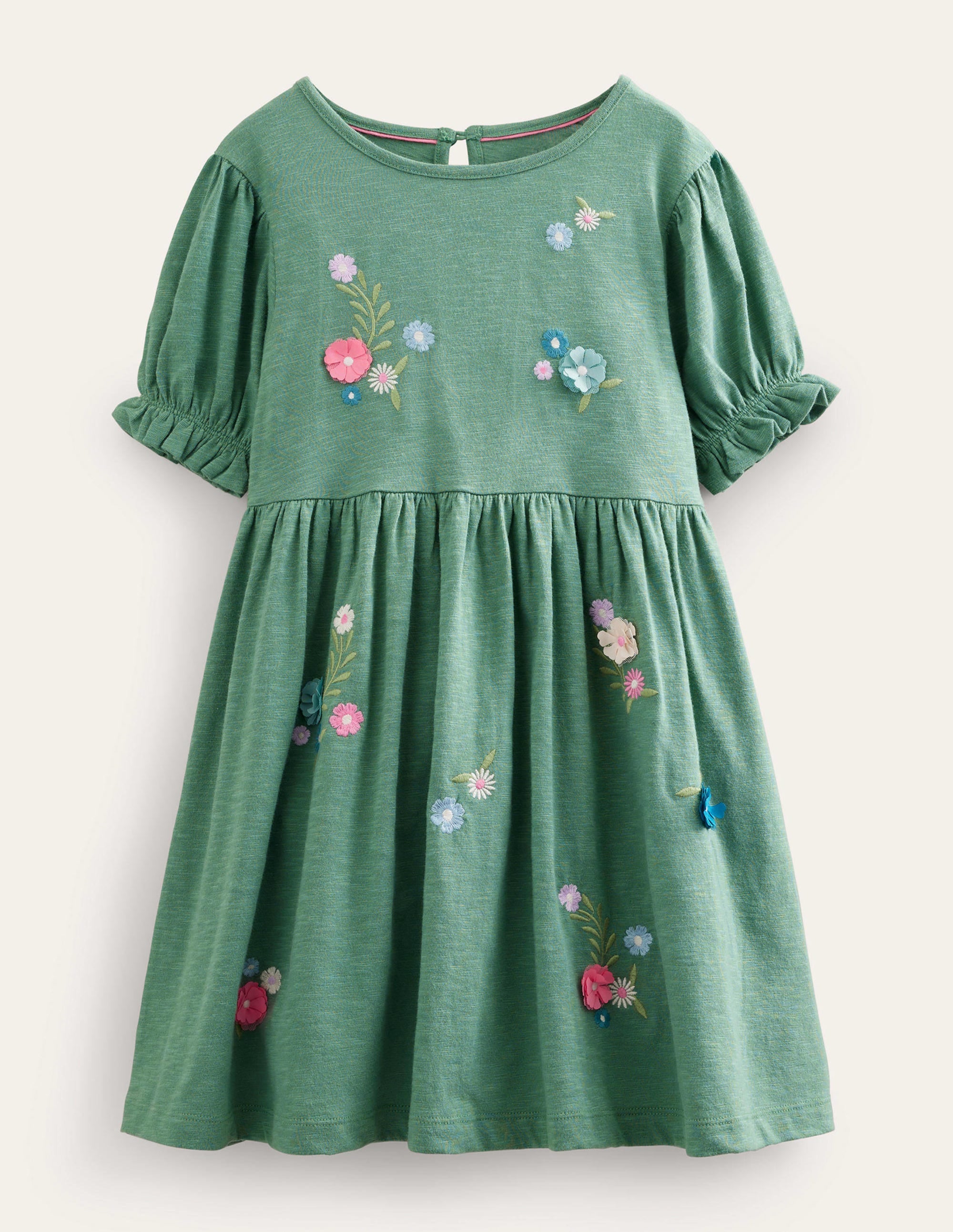 Embroidered Jersey Dress-Csarite Green - Image 1